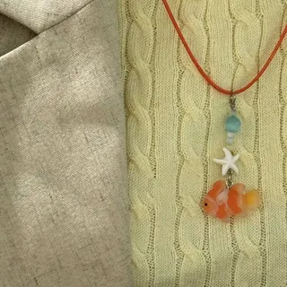 Cute Clownfish Necklace - Ocean Theme Resin Pendant with Starfish & Red Braided Cord, Sweet Girl Vacation Jewelry, 45+5cm