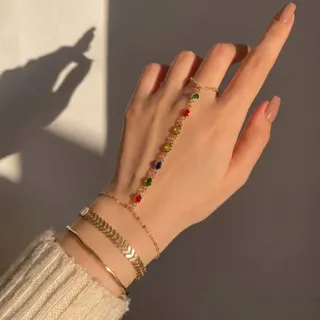 18K Gold Plated Wheat Chain Bracelet Set - Open Adjustable Bangle with Colorful Gemstone Drop, Bohemian Luxury Women's Jewelry Gift