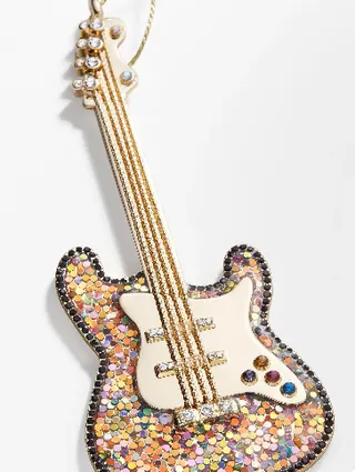 Guitar Charm Pendant, Alloy 18K Gold Plated with Multicolor Rhinestones & Sequins, Sweet Music-Themed Bag Charm / Keychain / Jewelry Accessory