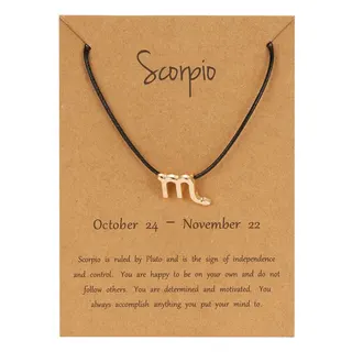 Scorpio Necklace for Women, Black Cord Zodiac Sign Pendant, Gold Plated Alloy, Adjustable 18-32cm, Constellation Birthday Gift with Card