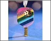 Christmas Table Tennis Paddle Pendant, Alloy Cartoon Dog Charm with Rainbow Macaron Enamel, Cute Sporty Necklace Drop & Bag Charm, 1pc