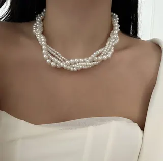 Multi-Layer Pearl Necklace - Elegant Layered Pearl Choker for Wedding, Party & Daily Wear, Adjustable 40+5cm, French Vintage Luxury Jewelry for Women