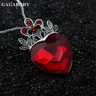 Luxury Crown Heart Necklace - Red Crystal Heart Pendant with Micro-Paved Crown Flower, Silver Snake Chain, Gift Box Included, Valentine's Day Birthday Jewelry for Women