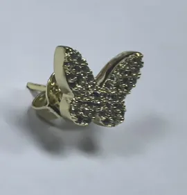 Butterfly Stud Earrings, Copper with Rhinestone Pavé, 18K Gold Plated, 0.8cm Delicate Butterfly Ear Studs, Pair