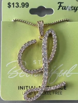Luxury Initial L Letter Necklace, 18K Gold Plated Copper with Rhinestone Pavé Pendant, Lead & Nickel Free, Elegant Curb Chain for Women