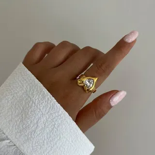 Vintage Floral Ring for Women - 18K Gold Plated Stainless Steel Geometric Wide Band with Embossed Flower, Hypoallergenic Tarnish-Free Statement Ring