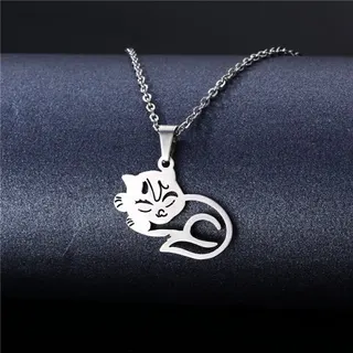 Stainless Steel Cute Cat Pendant Necklace for Women, Hypoallergenic Tarnish-Free Titanium Steel Choker, Adjustable 45+5cm, Minimalist Kitten Locket Chain, Gift for Her