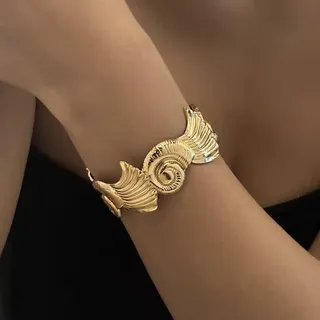 Ocean Shell Stainless Steel Bangle - 18K Gold Plated Wide Open Cuff Bracelet with Embossed Spiral Conch Design, Hypoallergenic Tarnish-Free Jewelry for Women