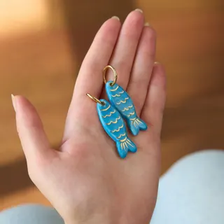 Stainless Steel Fish Earrings Blue Enamel Cartoon Studs Hypoallergenic 18K Gold Plated Cute Pair