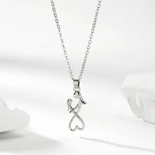 Mother's Day Necklace for Mom, Mother Daughter Heart Pendant Clavicle Chain, White Gold Plated Alloy, Adjustable 44+5cm, Elegant Gift for Women