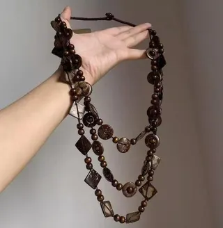 Bohemian Multi-Layer Coconut Shell Necklace, Earthy Brown Beaded Statement Long Necklace 45cm, Vintage Ethnic Layered Jewelry for Women