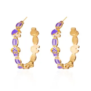 Football Game Day Earrings, 18K Gold Plated Alloy Enamel Hoop Earrings with Football & Jersey Design, Fan Team Color Sporty Hoops, 4cm, Pair