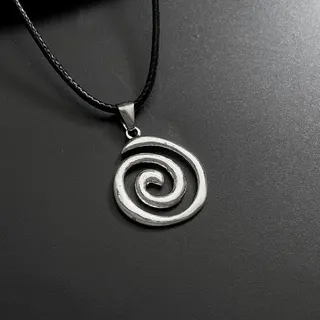 Vintage Spiral Swirl Pendant Necklace, Alloy Silver Plated with Oxidized Finish, Black Leather Cord 45cm, Minimalist Geometric Boho Jewelry for Women