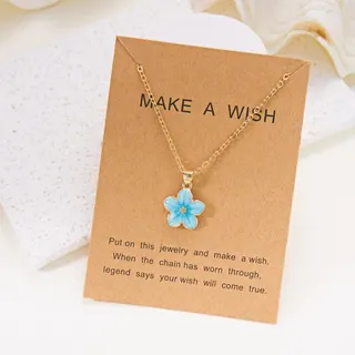 Blue Cherry Blossom Flower Necklace for Women, Alloy 18K Gold Plated Enamel Petal Pendant, Sweet Delicate Clavicle Chain, Gift for Her