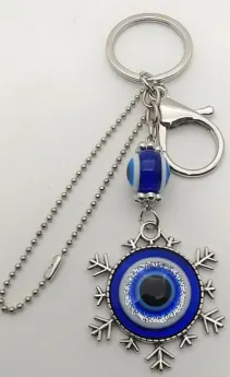 Nazar Evil Eye Snowflake Keychain, Alloy Plated Protection Charm Pendant, Blue Eye Lucky Bag Keychain for Women