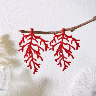 Resort Style 3D Coral Earrings, Red Alloy Statement Earrings 8x5cm, Hypoallergenic Tarnish-Free, Boho Beach Party Dangle Earrings for Women (Pair)