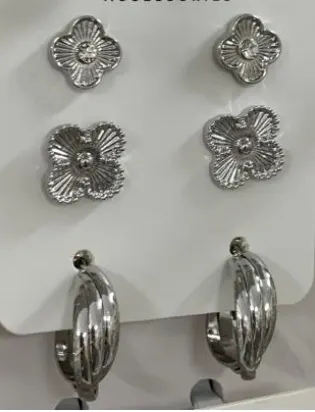 Luxury Flower Earrings Set - White Gold Alloy with Rhinestone Petal & Textured Hoop, Versatile Daily Jewelry for Women