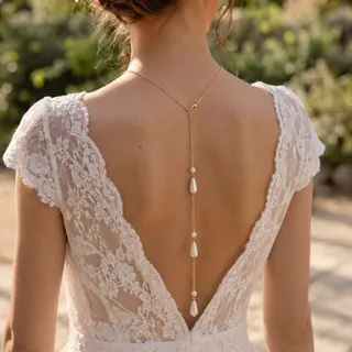 Minimalist Pearl Tassel Body Chain - Gold Iron Chain with Polished Pearls, Versatile Back/Waist Necklace for Bridesmaid, Wedding & Beach Outfits (40+15cm)