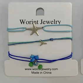 Ocean Style Beaded Bracelet Set - Starfish & Fish Charm Woven Rope Bracelets, Summer Vacation Boho Jewelry for Women Girls