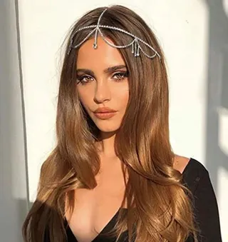Silver Rhinestone Tassel Headband, Crystal Pendant Forehead Chain, Bridal Hair Accessory, Hand-Set Sparkle Headpiece 56cm