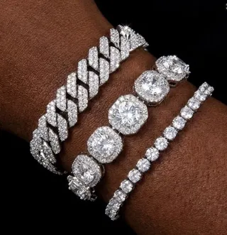 Hip Hop Cuban Link Bracelet Set for Men - 3pcs Rhinestone Paved Diamond-Style Chain, Silver Alloy, 15cm, Streetwear Party Jewelry Gift
