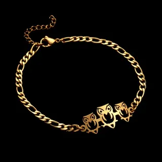 Owl Stainless Steel Bracelet for Women, 18K Gold Plated Hollow Cute Charm Chain, Hypoallergenic Tarnish-Free Adjustable Extender Chain 19+4cm, Gift for Her