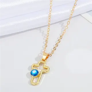 Gold Plated Star Pendant Necklace with Blue Evil Eye Enamel, Hollow Five-Point Star Choker Chain, Boho Lucky Charm Jewelry for Women, 45cm Alloy Necklace