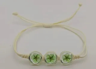 Boho Floral Bracelet - Resin Dried Flower Beads with Adjustable Braided Cord, Fresh Green Nature Jewelry for Women