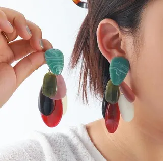Acrylic Colorful Resin Earrings - Bohemian Layered Dangle Earrings, Retro Artistic Multi-Color Geometric Drop Earrings, Lightweight Alloy Face-Slimming Statement Earrings