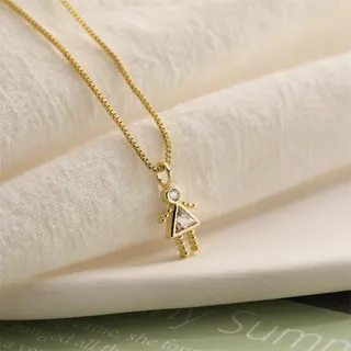 Cute Mini Girl Birthstone Pendant Necklace, 18K Gold Plated Copper with Zircon Inlay, Adjustable 40+5cm Chain, Sweet Kawaii Jewelry Gift for Her