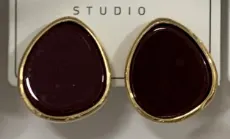 Vintage Teardrop Earrings, Wine Red Alloy with 18K Gold Plated Frame, Elegant Statement Earrings for Women, Autumn Winter Fashion Jewelry