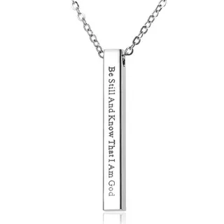 Be Still And Know That I Am God Bar Necklace, Stainless Steel Engraved Rectangle Pendant, Minimalist Inspirational Quote Chain, Customizable, 50cm, Hypoallergenic
