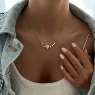 Heart Zircon Necklace for Women, 18K Gold Plated Copper, Micro-Pavé Heart Pendant Delicate Chain, Adjustable 42+5cm, Elegant collarbone Chain Gift