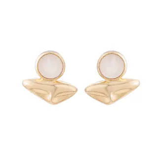 Vintage Round Irregular Earrings - French Chic Geometric Design, 18K Gold Plated Alloy with White Mother-of-Pearl Inlay, Elegant Statement Earrings Pair