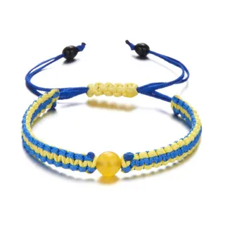 Handwoven Blue Yellow Bracelet, Ukraine Flag Color Adjustable Braided Cord Wristband 16-28cm, Unisex Ethnic Style Beaded String Bracelet