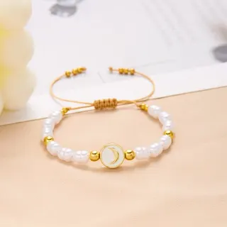 Pearl Star Beaded Bracelet Adjustable 16-26cm Handmade Elastic Rope Charm Bracelet for Women, Minimalist Luxury Gift