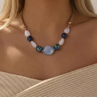Vintage Colorful Irregular Acrylic Beaded Necklace for Women