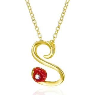 Vintage Letter L Rose Necklace with Rhinestone, Gold Plated Alloy & Resin Pendant, Adjustable 46+5cm Chain, Sweet Chic Clavicle Chain for Women, Valentine's Gift