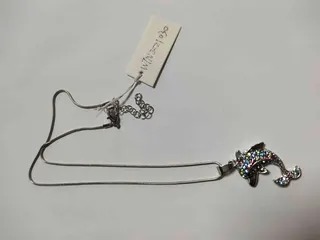 Dolphin Necklace for Women, Rhinestone Dolphin Pendant Chain, Alloy Silver Snake Chain 40+5cm Adjustable, Ocean Style Jewelry Gift