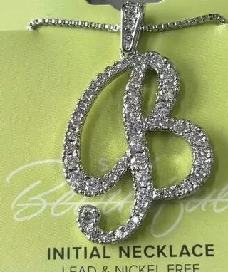 Initial Letter B Necklace, White Gold Plated Copper with Cubic Zirconia Pavé, Hypoallergenic Lead & Nickel Free, Elegant Personalized Pendant for Women, Birthday Gift