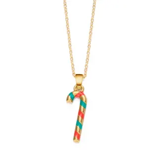 Christmas Candy Cane Necklace for Women, 18K Gold Plated Stainless Steel Enamel Pendant Chain, 45+5cm Adjustable Holiday Gift Jewelry