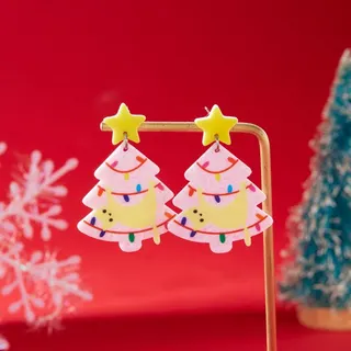 Cute Black Cat Christmas Tree Acrylic Earrings, Colorful Light Cartoon Dangle Earrings with Steel Post, Festive Holiday Gift for Women, Pair
