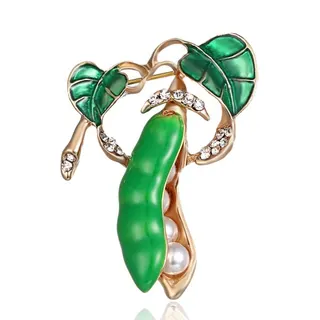 Vintage Pea Pod Brooch, Pearl & Crystal Enamel Pin, 18K Gold Plated Alloy Floral Lapel Brooch for Women, Elegant Gift for Mom