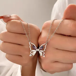 Butterfly Zircon Necklace for Women, Hollow Out Marquise Crystal Clavicle Chain, 18K Gold Plated Alloy Pendant Necklace, 47+5cm Adjustable, Couple Gift Jewelry