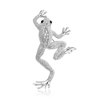 Frog Rhinestone Brooch, White Gold Plated Alloy Pin with Paved Crystals, 5.5x4cm 3D Animal Fashion Brooch, Elegant Statement Jewelry Gift
