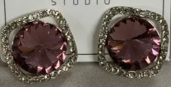 Luxury French Vintage Earrings - Large Cushion Cut Crystal with Rhinestone Halo, Alloy Silver-Plated, Elegant Statement Earrings for Wedding Party & Daily Wear