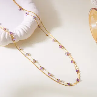 Turquoise Natural Stone Bead Necklace Women 18K Gold Plated Stainless Steel Delicate Chain Adjustable Boho Long Necklace 40+5cm