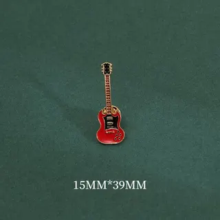 Red Electric Guitar Pin Badge, Alloy Rock Music Jewelry, Retro Guitar Brooch for Musicians & Band Fans, 15mm x 39mm
