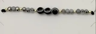 Gray Beaded Bracelet with Black Onyx Accent Beads - Minimalist Stretch String Charm Bracelet for Women, Gold Spacer Beads, Stackable Everyday Jewelry