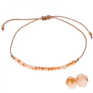Flesh-Tone Crystal Beaded Bracelet for Women, Adjustable Hand-Knitted String with Faceted Crystal & Gold-Plated Alloy Beads, Boho Minimalist Stackable Jewelry, 16-28cm
